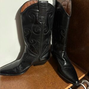 Nine West Black Western Cowboy Boots with Decorative Stitching